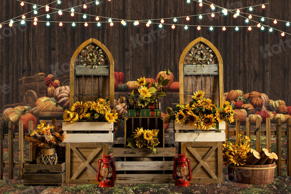 Kate Autumn Chalet Backdrop Sunflower Pumpkin for Photography - Kate Backdrop AU