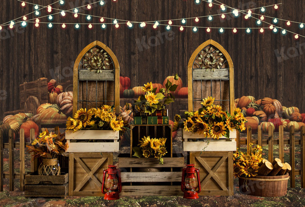 Kate Autumn Chalet Backdrop Sunflower Pumpkin for Photography - Kate Backdrop AU