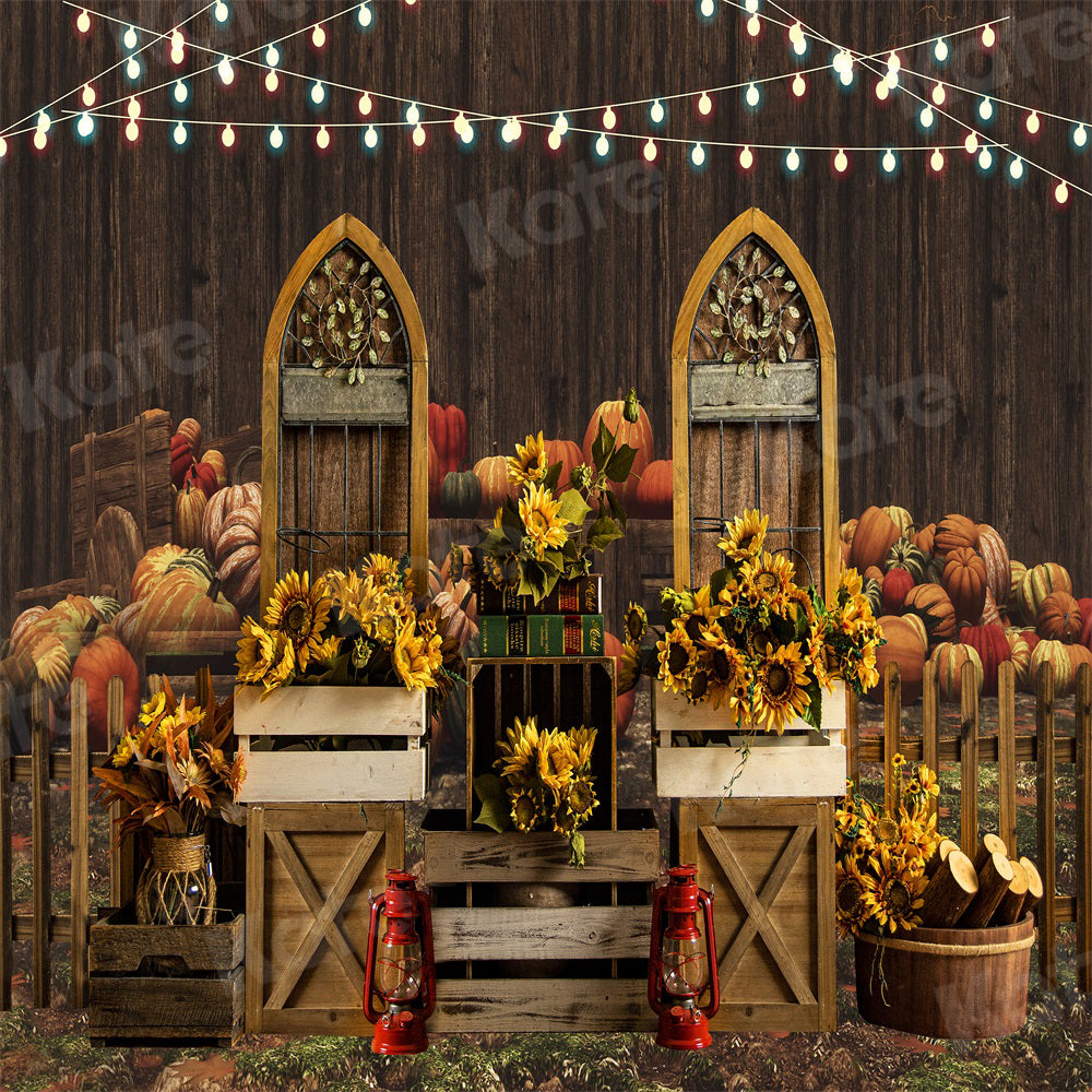 Kate Autumn Chalet Backdrop Sunflower Pumpkin for Photography - Kate Backdrop AU