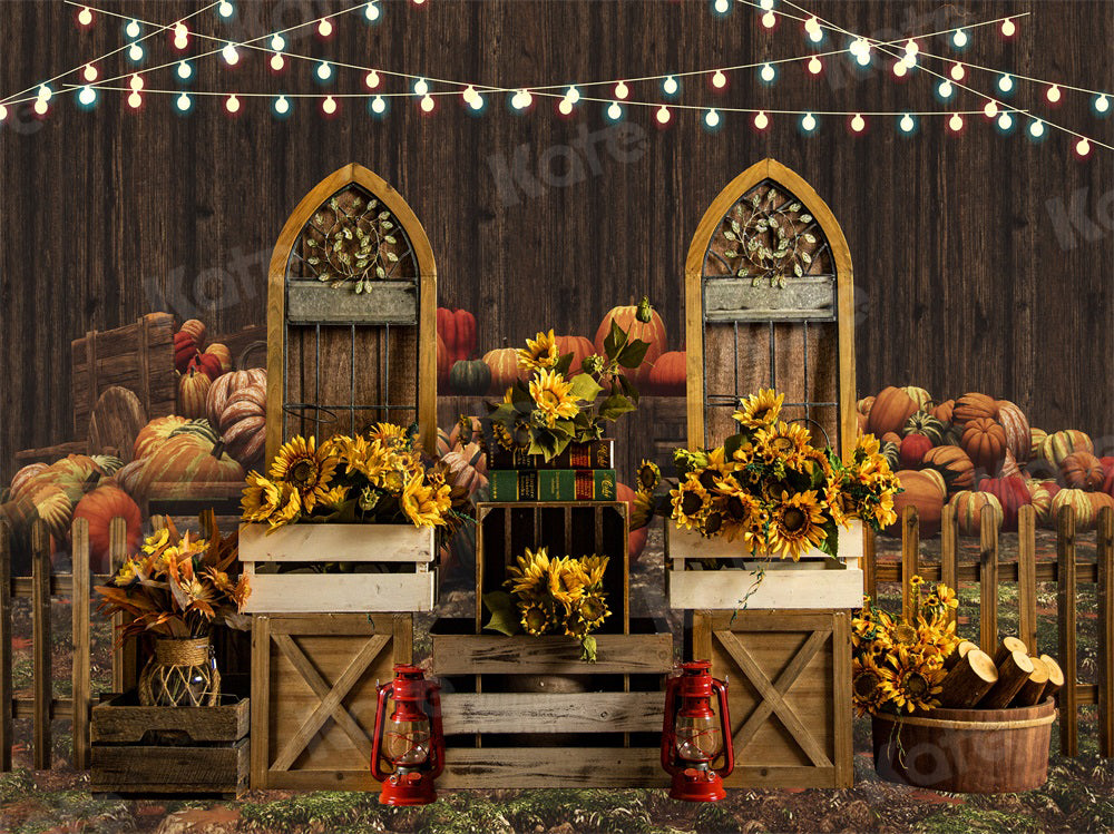 Kate Autumn Chalet Backdrop Sunflower Pumpkin for Photography - Kate Backdrop AU
