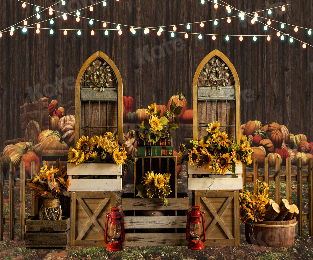 Kate Autumn Chalet Backdrop Sunflower Pumpkin for Photography - Kate Backdrop AU