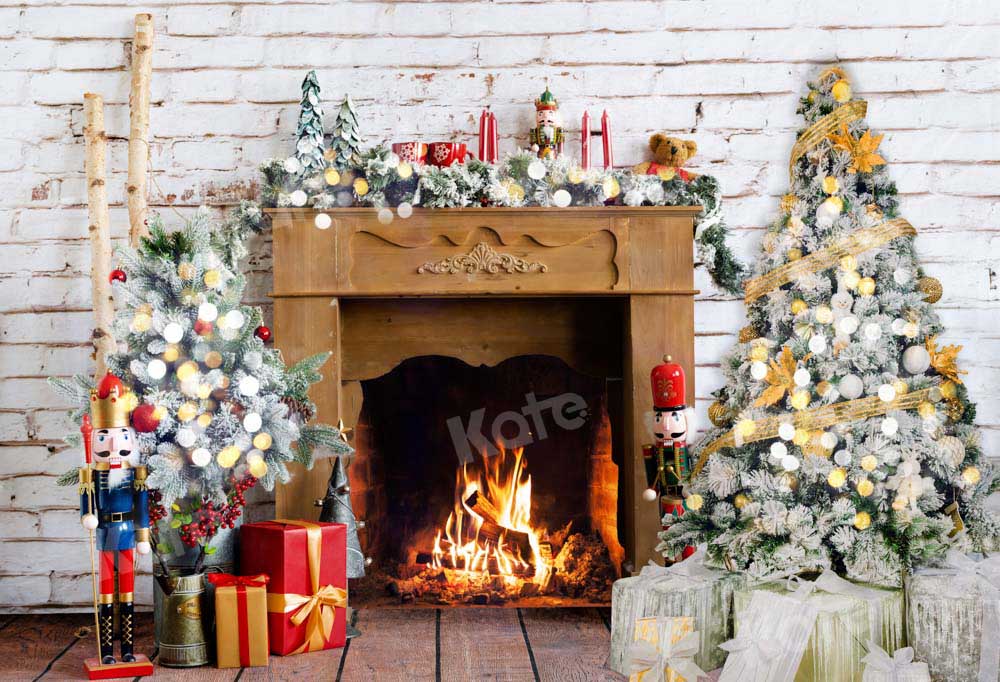 Kate Christmas Fireplace Backdrop Fire Tree Gift Designed by Emetselch - Kate Backdrop AU