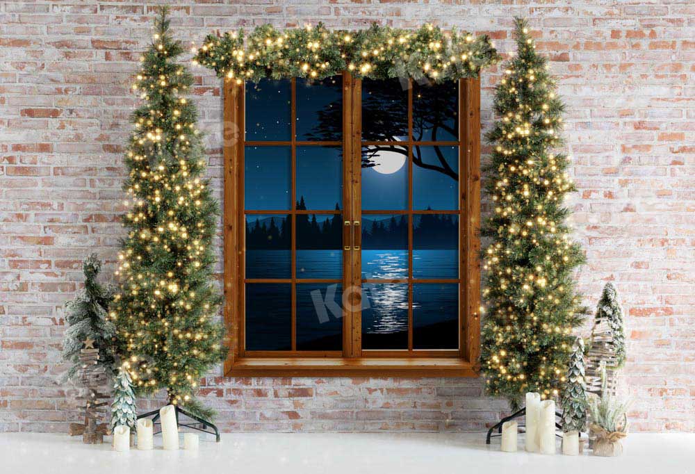 Kate Christmas Tree Backdrop Window Night Lake Designed by Emetselch - Kate Backdrop AU