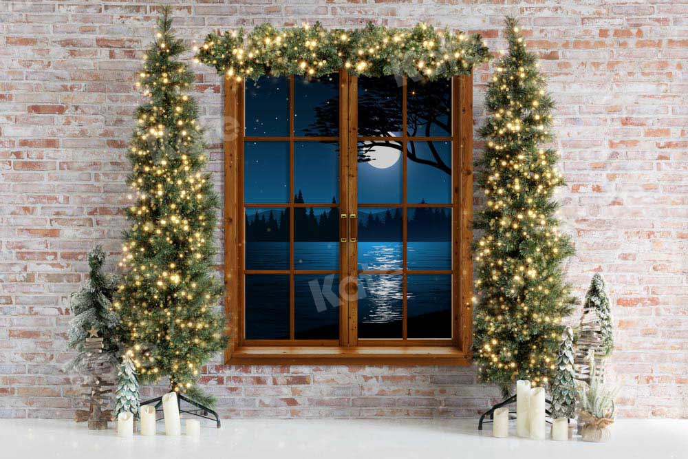 Kate Christmas Tree Backdrop Window Night Lake Designed by Emetselch - Kate Backdrop AU