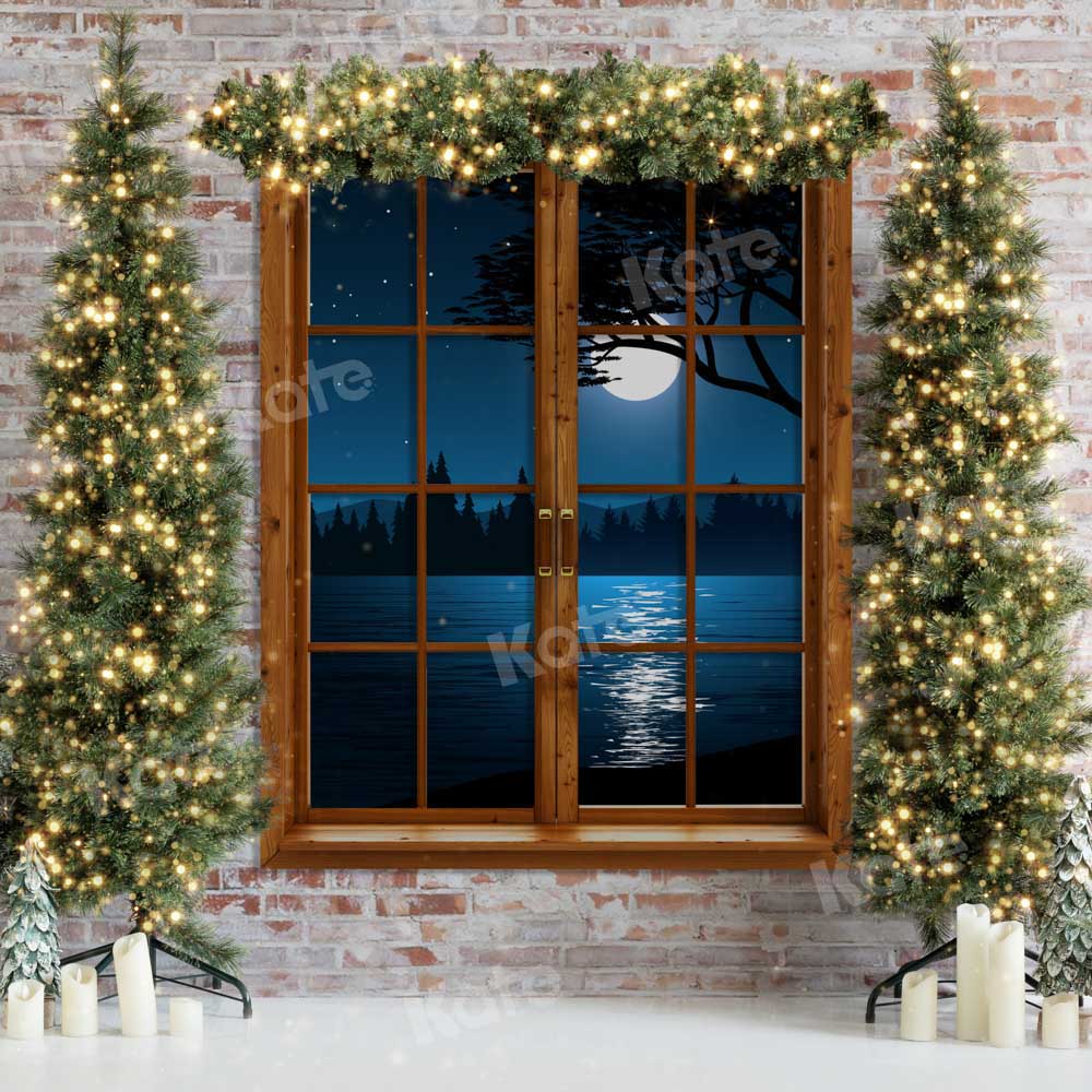 Kate Christmas Tree Backdrop Window Night Lake Designed by Emetselch - Kate Backdrop AU