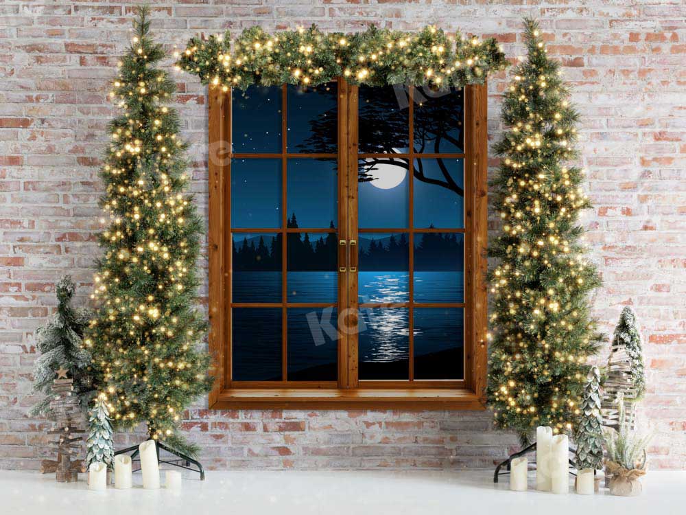 Kate Christmas Tree Backdrop Window Night Lake Designed by Emetselch - Kate Backdrop AU
