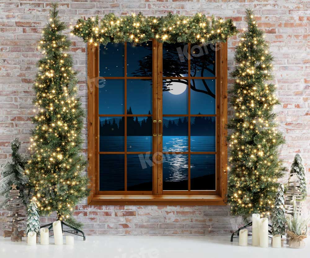 Kate Christmas Tree Backdrop Window Night Lake Designed by Emetselch - Kate Backdrop AU