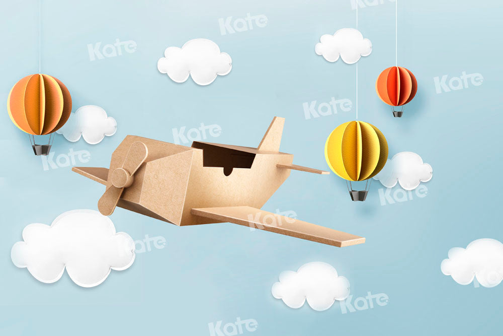 Kate Airplane Backdrop Hot Air Balloon Clouds Designed by Chain Photography - Kate Backdrop AU