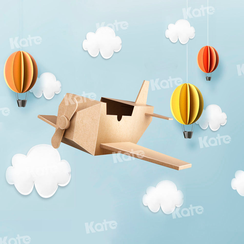 Kate Airplane Backdrop Hot Air Balloon Clouds Designed by Chain Photography - Kate Backdrop AU