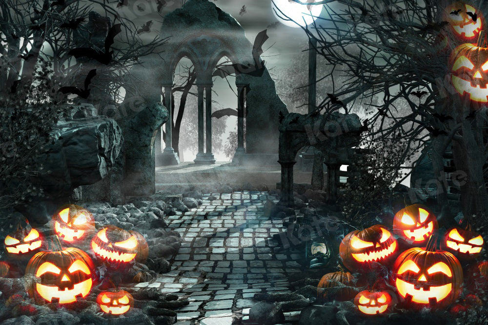 Kate Halloween Backdrop Pumpkin Gate Night for Photography - Kate Backdrop AU