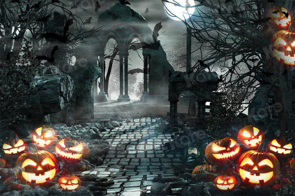 Kate Halloween Backdrop Pumpkin Gate Night for Photography - Kate Backdrop AU