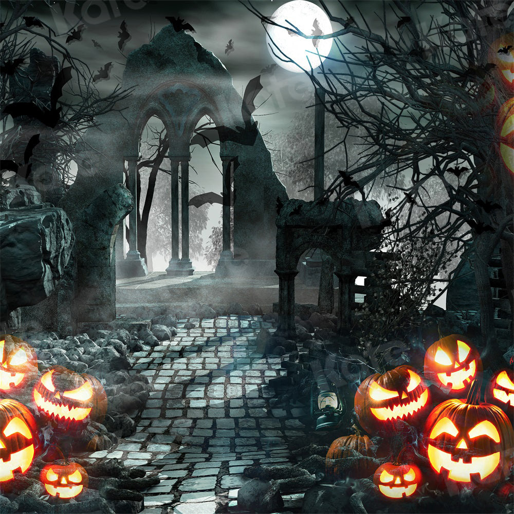 Kate Halloween Backdrop Pumpkin Gate Night for Photography - Kate Backdrop AU