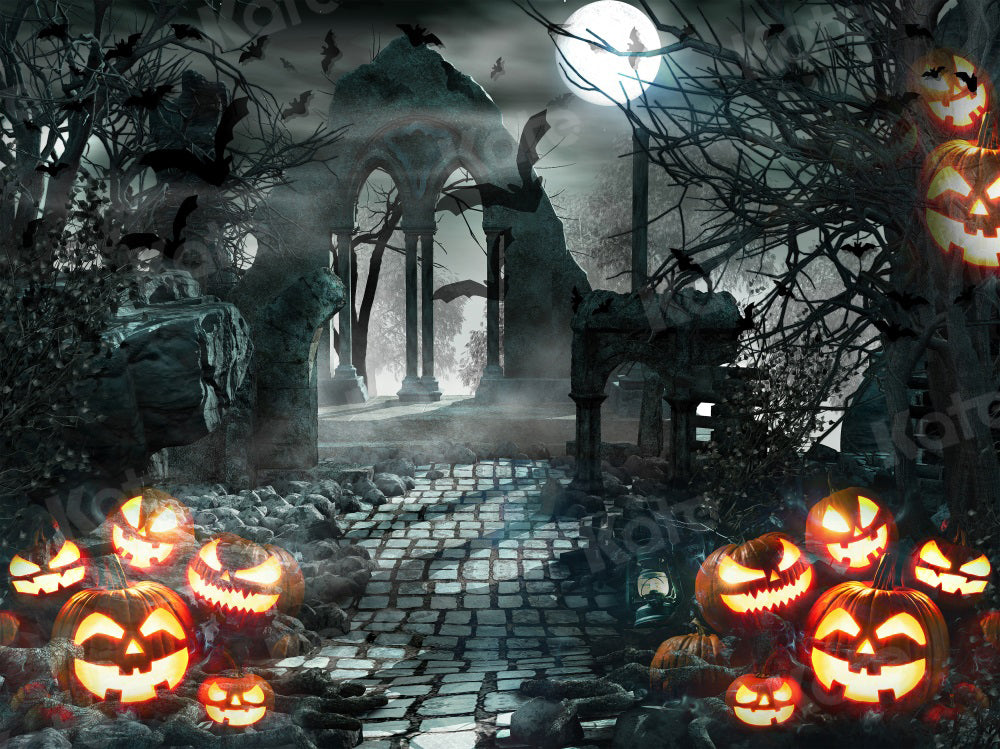 Kate Halloween Backdrop Pumpkin Gate Night for Photography - Kate Backdrop AU