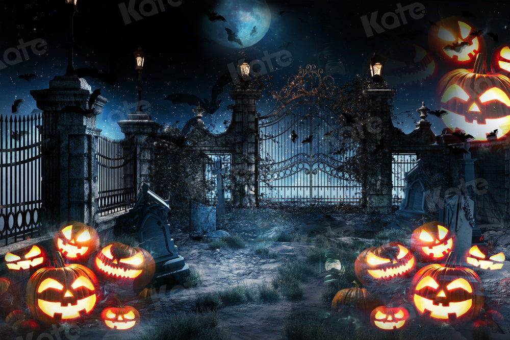 Kate Halloween Pumpkin Backdrop Moon Bat for Photography - Kate Backdrop AU