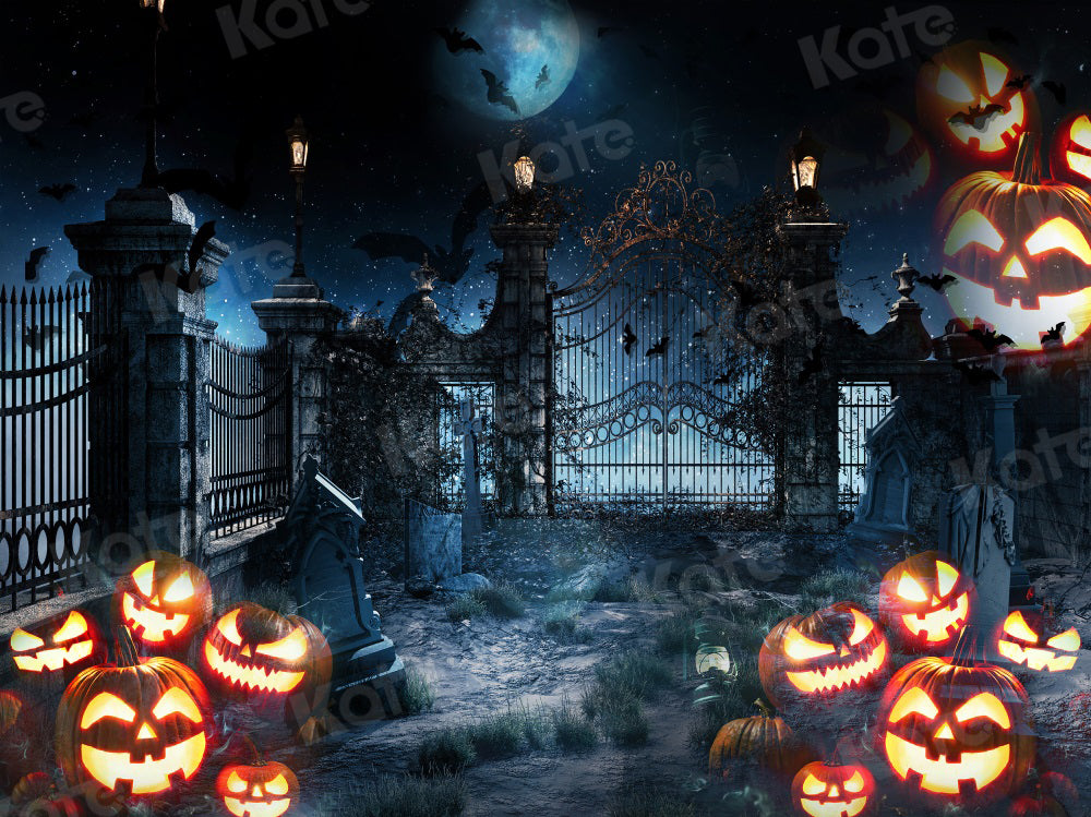 Kate Halloween Pumpkin Backdrop Moon Bat for Photography - Kate Backdrop AU