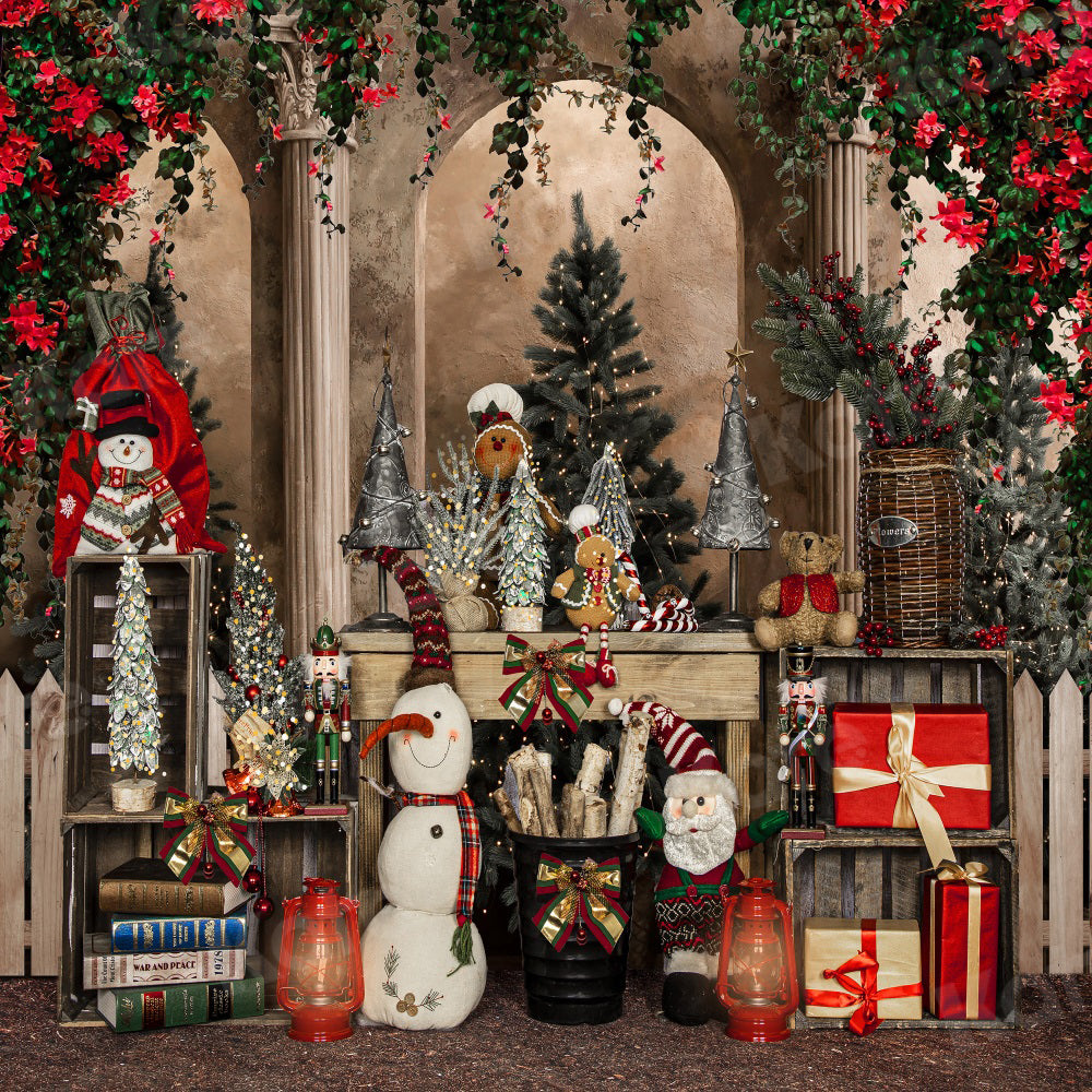 Kate Christmas Garden Backdrop Snowman for Photography - Kate Backdrop AU