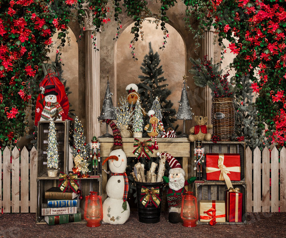 Kate Christmas Garden Backdrop Snowman for Photography - Kate Backdrop AU