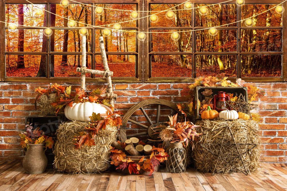 Kate Autumn Forest Backdrop Haystack Pumpkin for Photography - Kate Backdrop AU