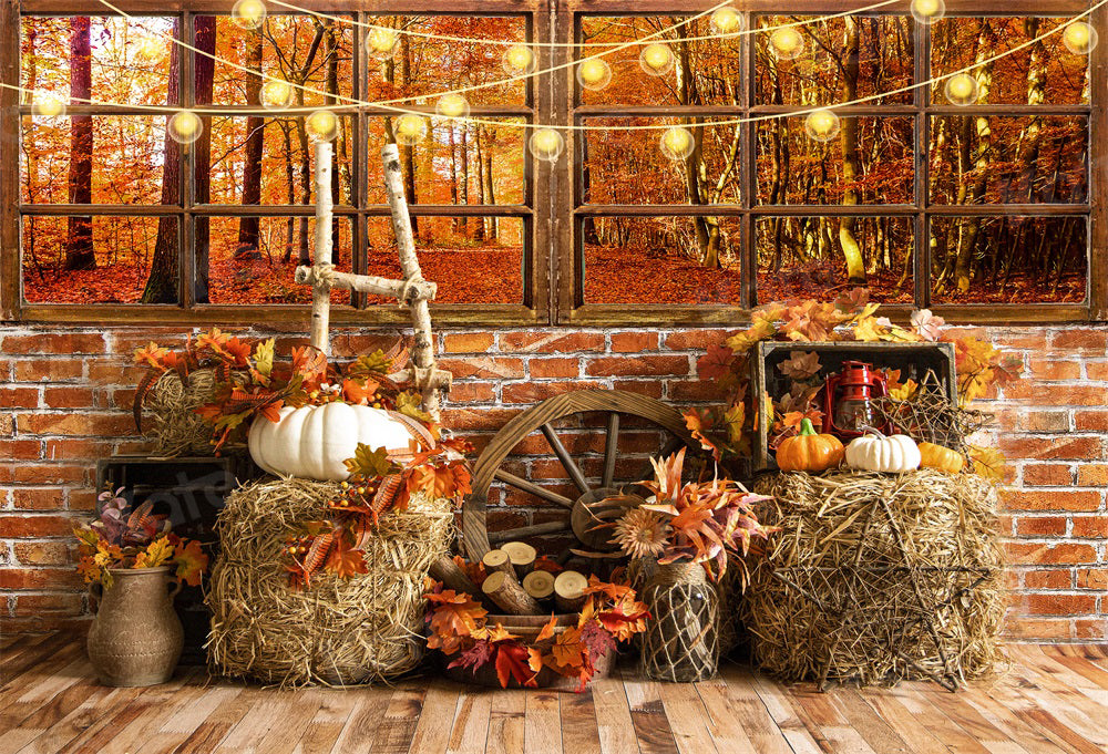 Kate Autumn Forest Backdrop Haystack Pumpkin for Photography - Kate Backdrop AU