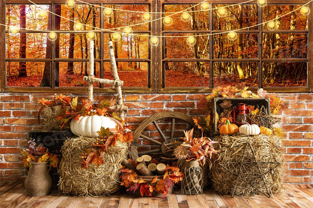Kate Autumn Forest Backdrop Haystack Pumpkin for Photography - Kate Backdrop AU