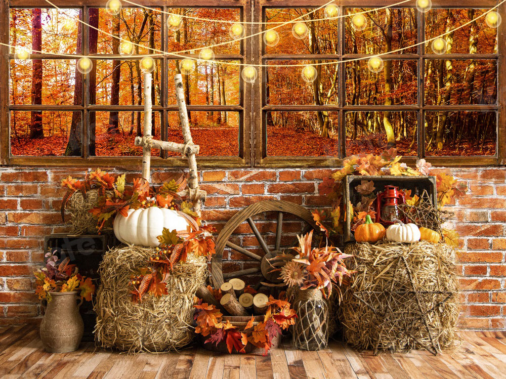 Kate Autumn Forest Backdrop Haystack Pumpkin for Photography - Kate Backdrop AU