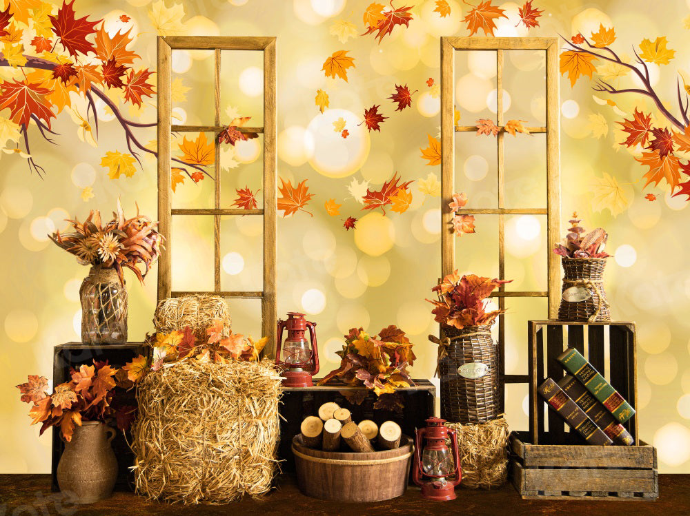 Kate Autumn Boho Backdrop Maple Leaf Haystack for Photography - Kate Backdrop AU