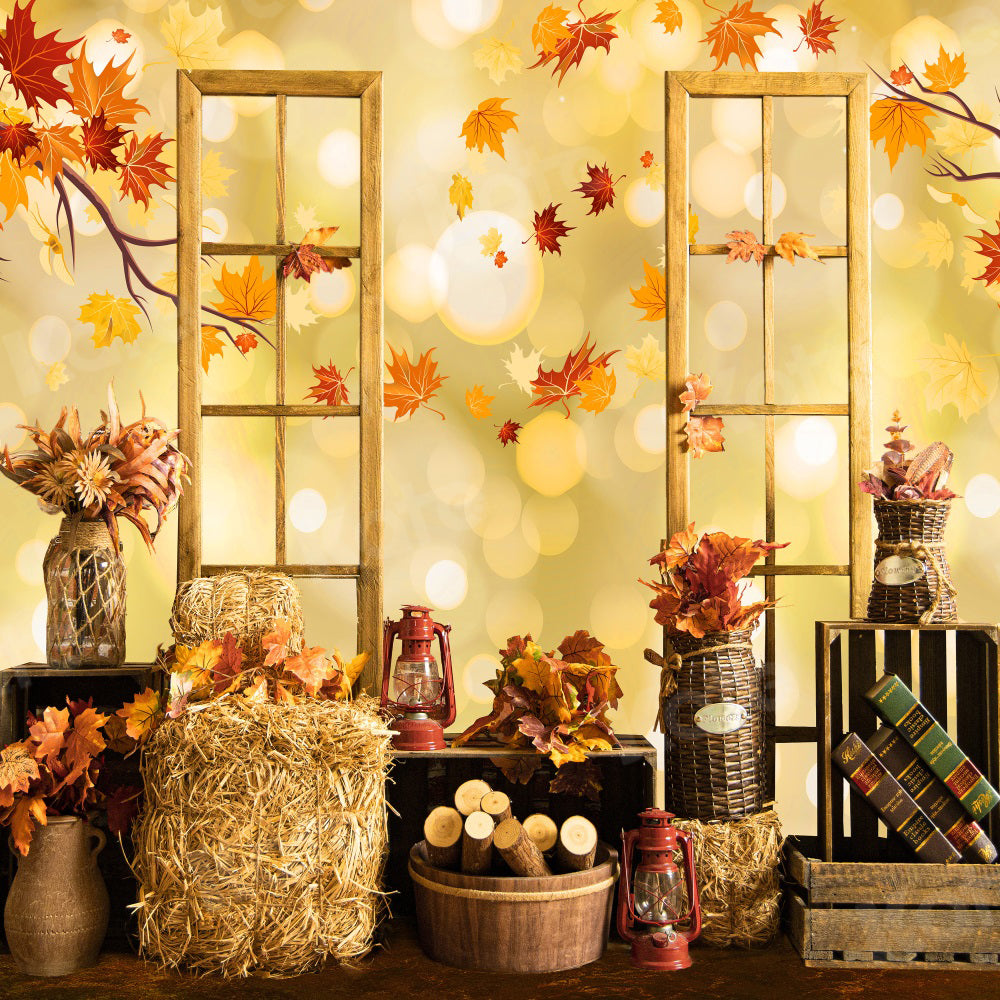 Kate Autumn Boho Backdrop Maple Leaf Haystack for Photography - Kate Backdrop AU