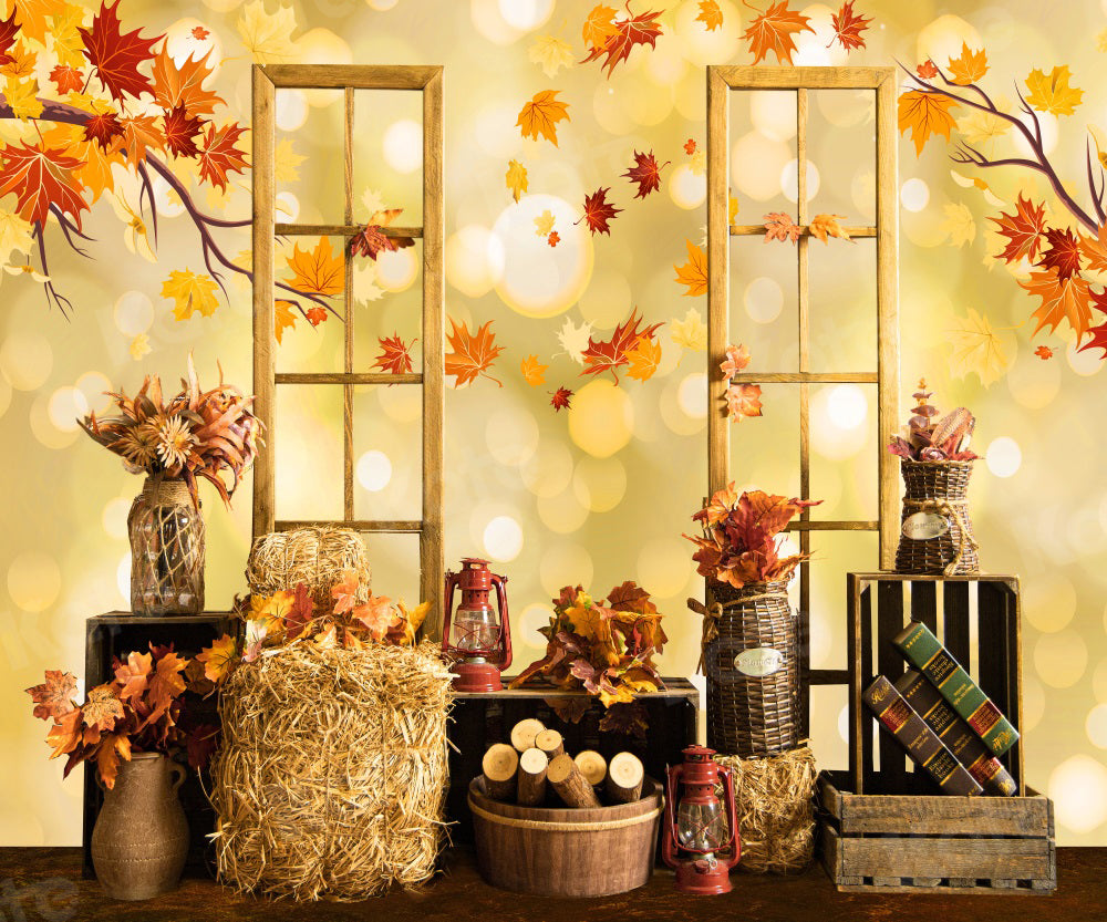 Kate Autumn Boho Backdrop Maple Leaf Haystack for Photography - Kate Backdrop AU
