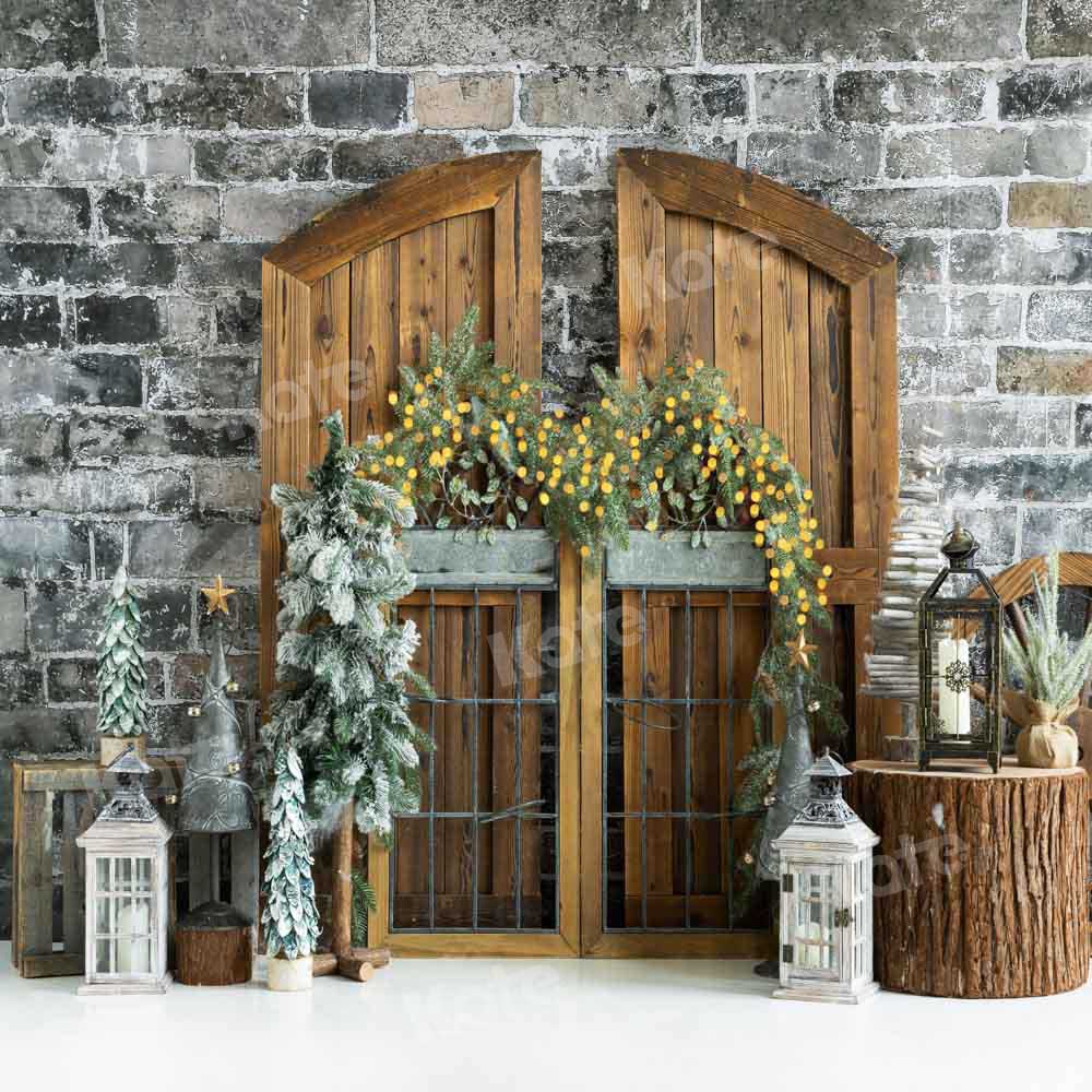 Kate Christmas Tree Backdrop Old Wooden Door Designed by Emetselch - Kate Backdrop AU