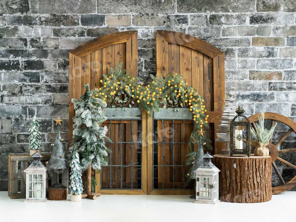 Kate Christmas Tree Backdrop Old Wooden Door Designed by Emetselch - Kate Backdrop AU