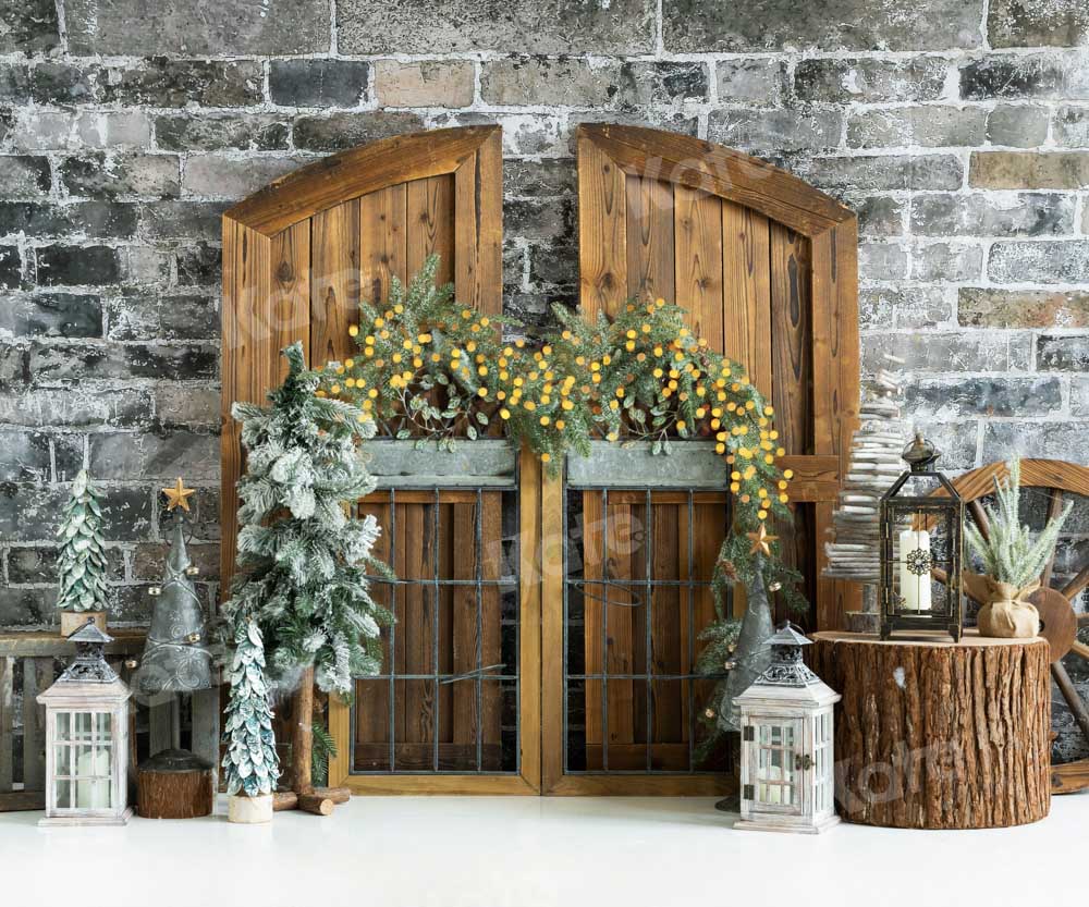 Kate Christmas Tree Backdrop Old Wooden Door Designed by Emetselch - Kate Backdrop AU
