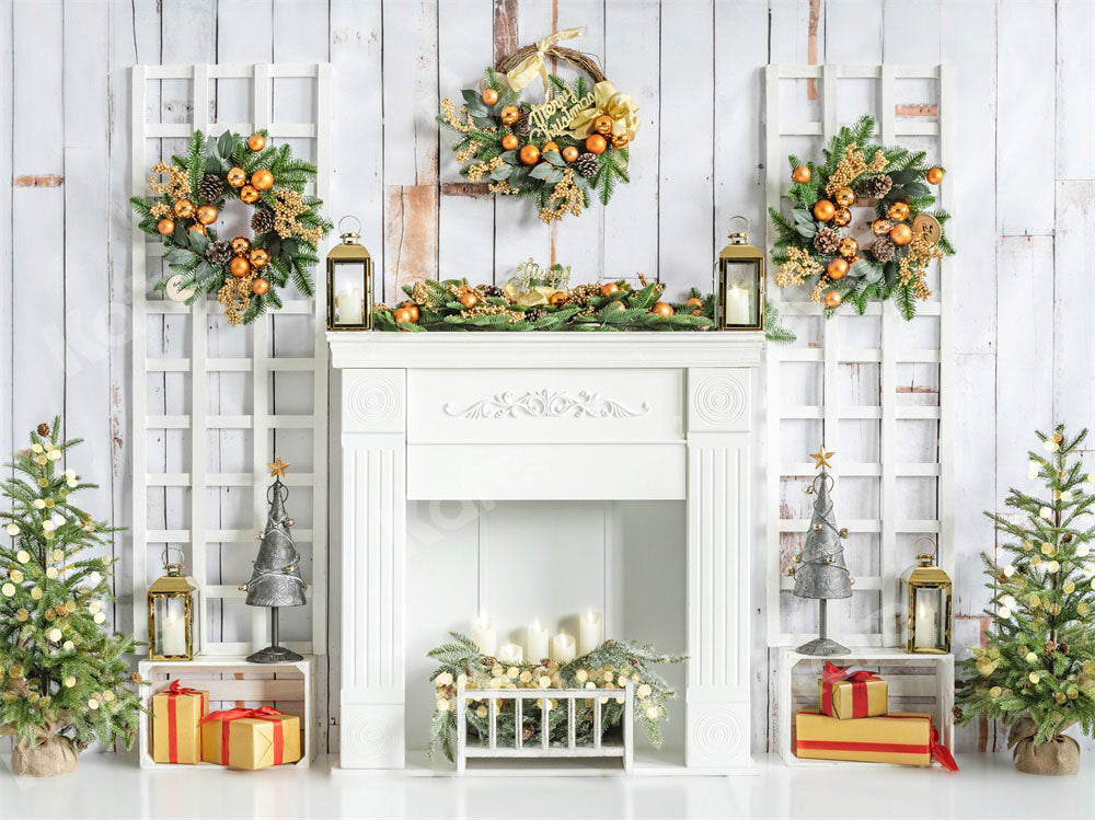 Kate Christmas Fireplace Backdrop White Gift Designed by Emetselch - Kate Backdrop AU