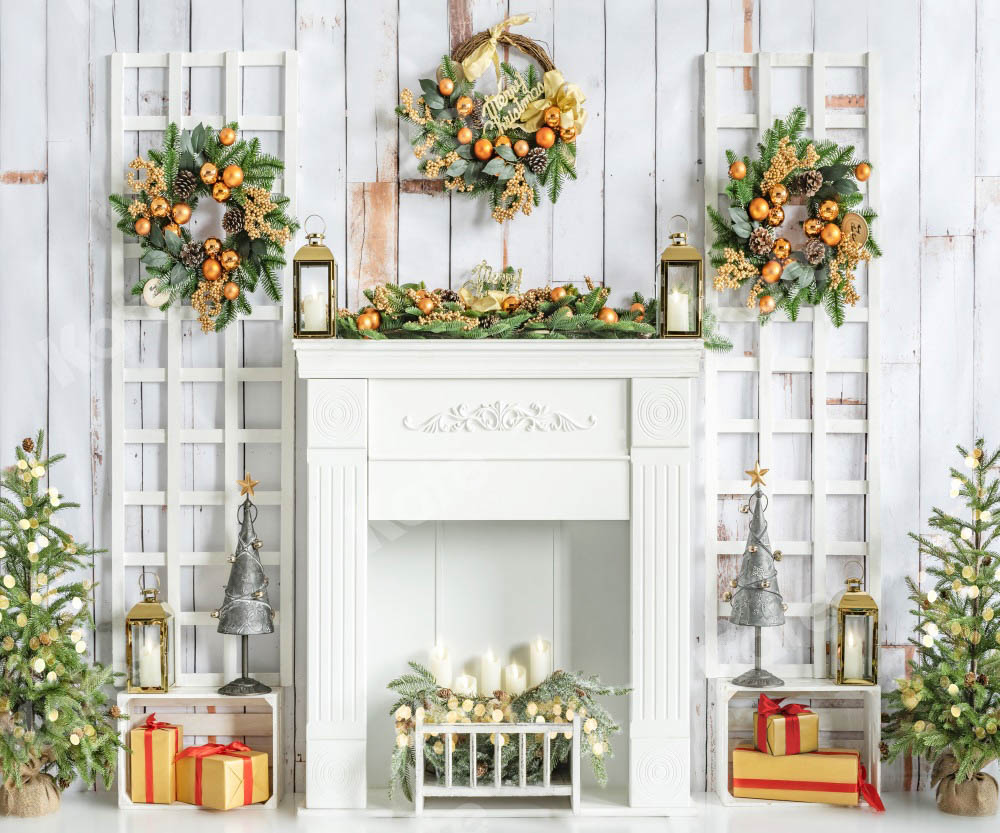 Kate Christmas Fireplace Backdrop White Gift Designed by Emetselch - Kate Backdrop AU