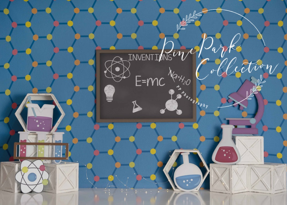 Kate Little Scientist boy Backdrop Blue Designed By Pine Park Collection - Kate Backdrop AU
