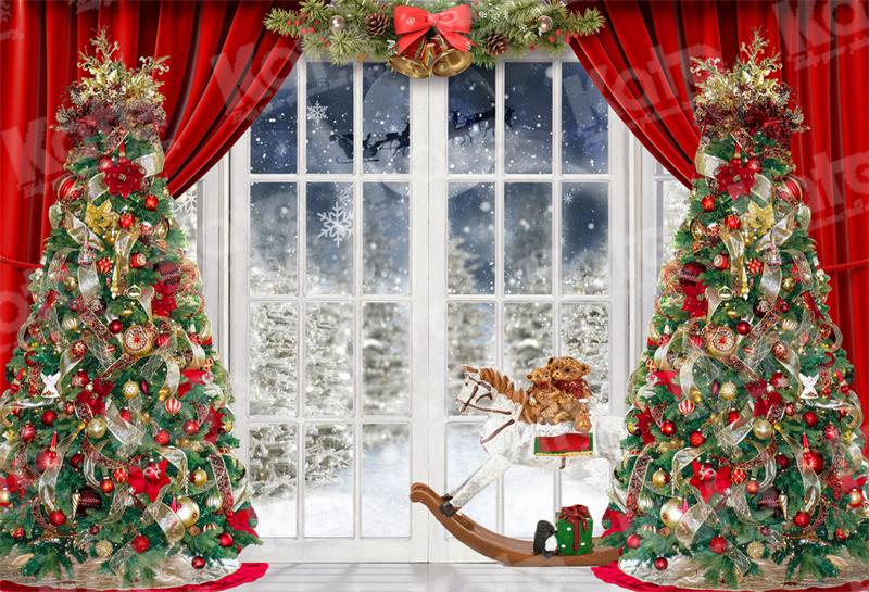 Kate Winter Christmas Tree Backdrop Window Snow for Photography - Kate Backdrop AU