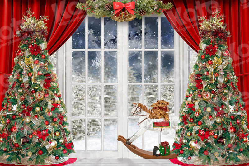 Kate Winter Christmas Tree Backdrop Window Snow for Photography - Kate Backdrop AU