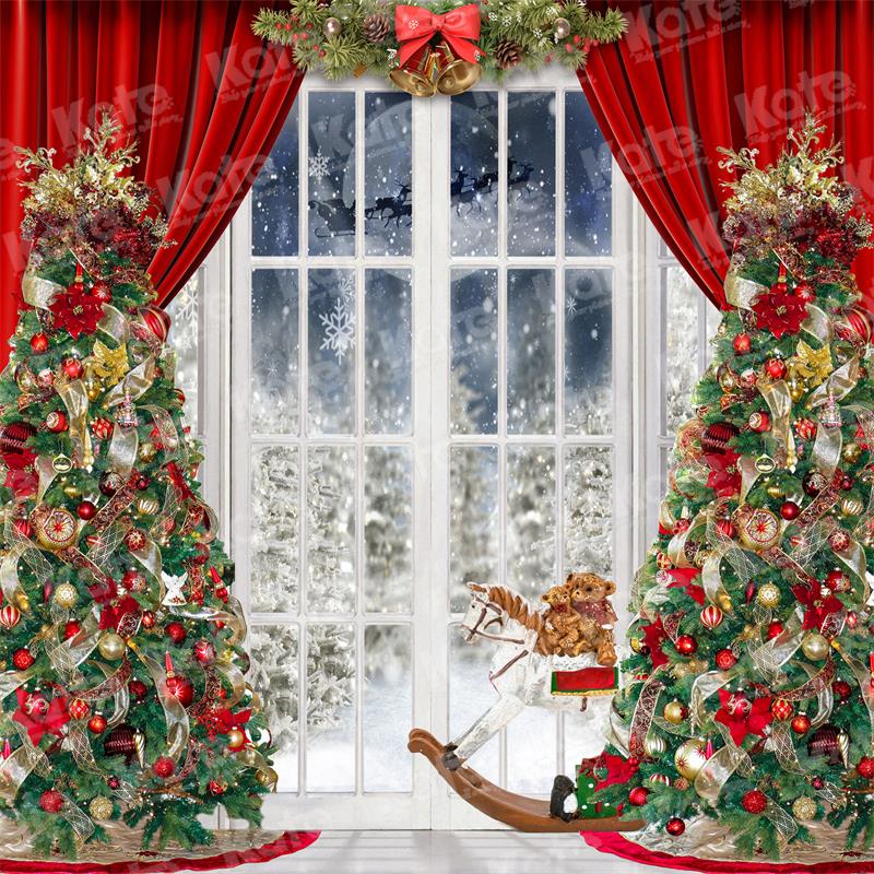 Kate Winter Christmas Tree Backdrop Window Snow for Photography - Kate Backdrop AU