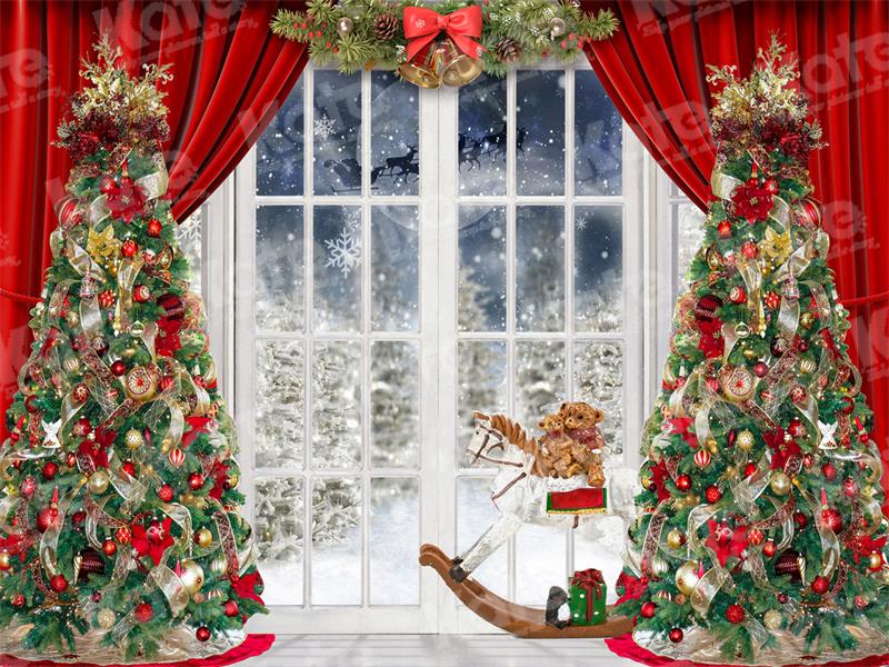 Kate Winter Christmas Tree Backdrop Window Snow for Photography - Kate Backdrop AU