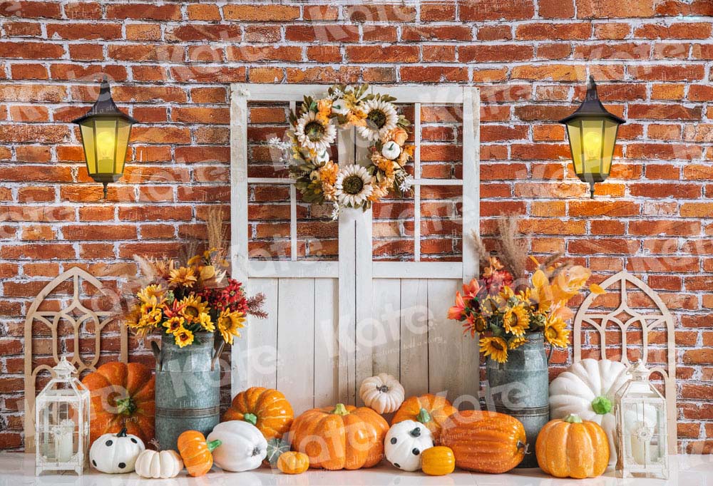 Kate Autumn Pumpkin Backdrop Brick Wall Designed by Emetselch - Kate Backdrop AU