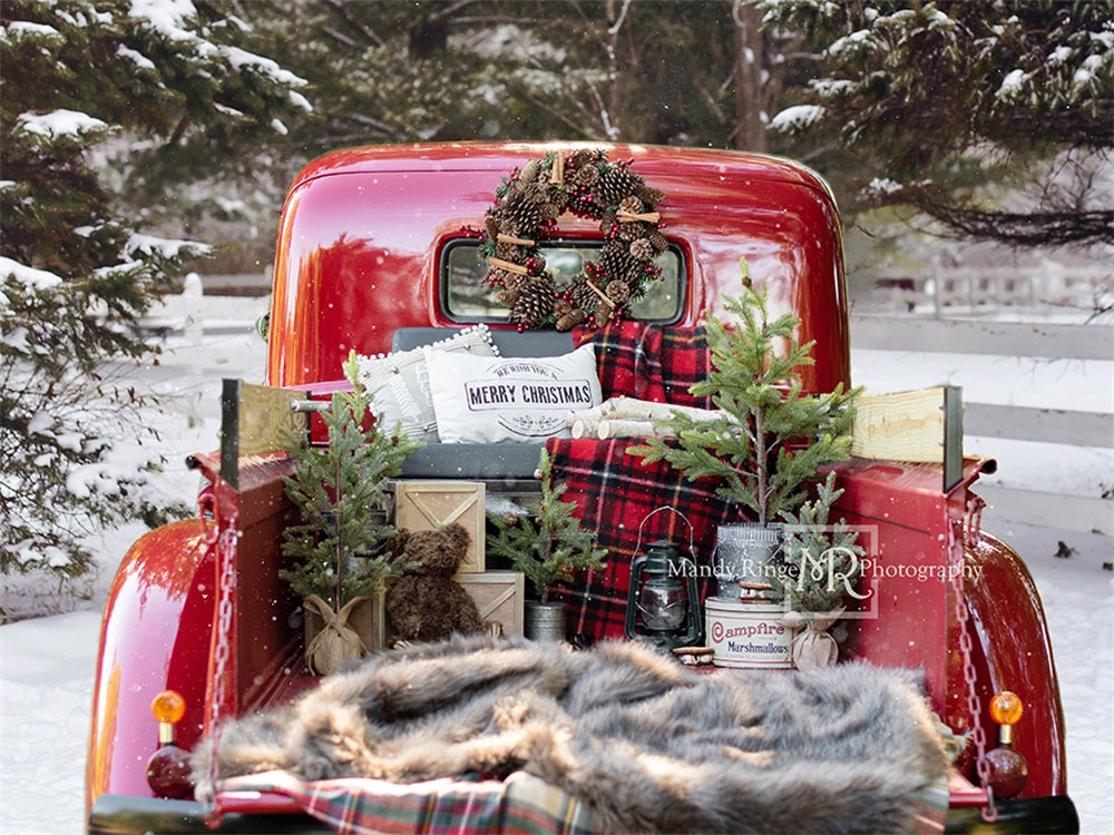Kate Red Christmas Truck in Snow Backdrop Designed by Mandy Ringe Photography - Kate Backdrop AU