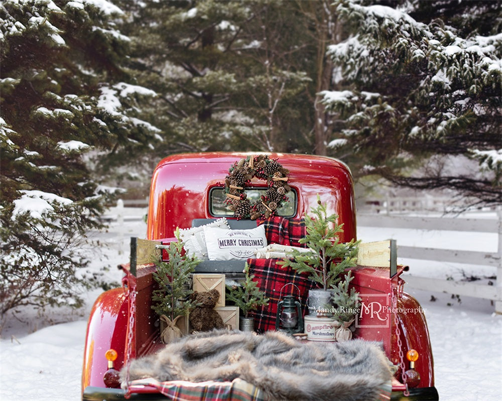Kate Red Christmas Truck in Snow Backdrop Designed by Mandy Ringe Photography - Kate Backdrop AU