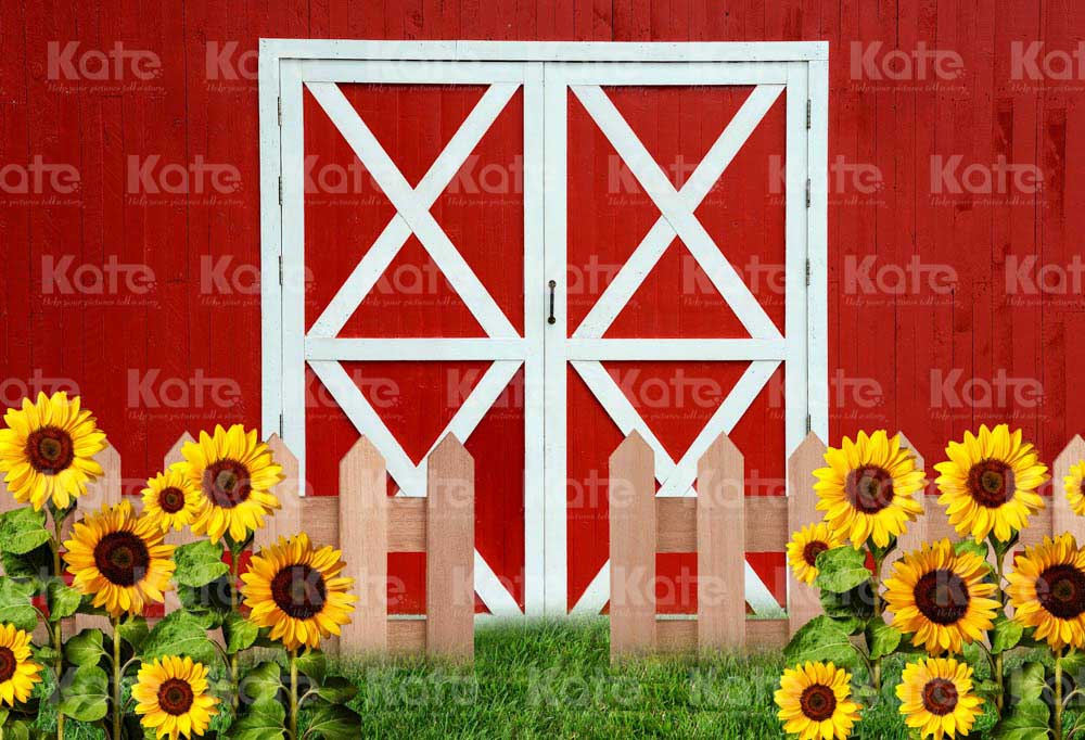 Kate Sunflower Red Backdrop Wooden Door Designed by Chain Photography - Kate Backdrop AU