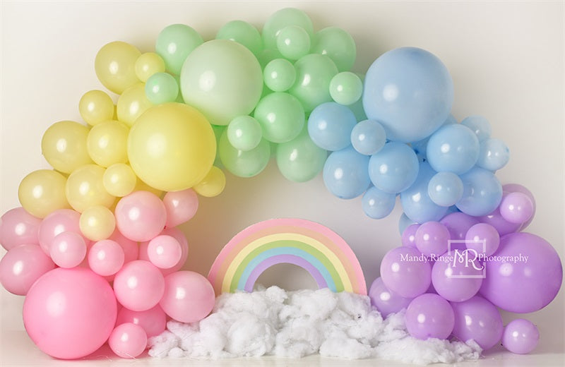 Kate Pastel Rainbow Backdrop Balloon Arch Designed by Mandy Ringe Photography