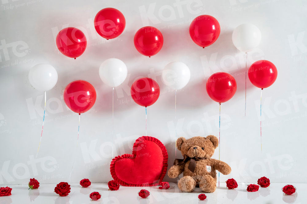 Kate Valentine's Day Balloons Teddy Bear Backdrop Designed by Emetselch - Kate Backdrop AU