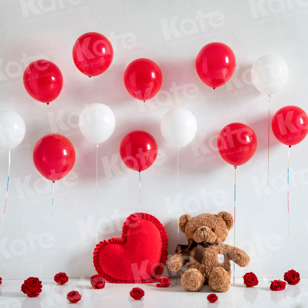 Kate Valentine's Day Balloons Teddy Bear Backdrop Designed by Emetselch - Kate Backdrop AU