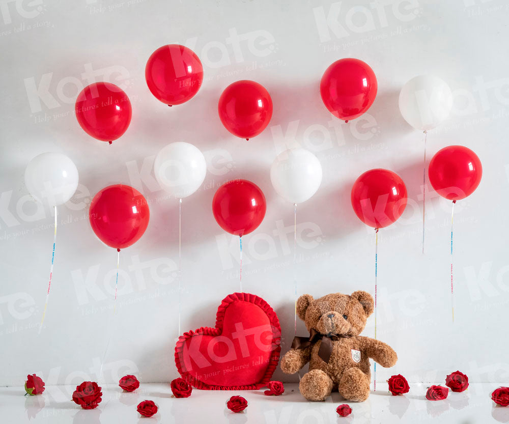 Kate Valentine's Day Balloons Teddy Bear Backdrop Designed by Emetselch - Kate Backdrop AU