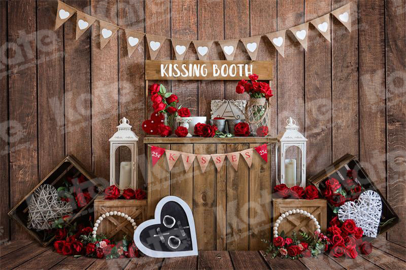 Kate Valentine's Day Rose Vintage Wood Kissing Backdrop for Photography - Kate Backdrop AU