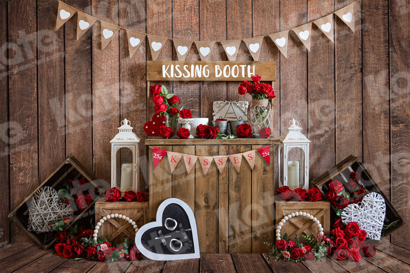 Kate Valentine's Day Rose Vintage Wood Kissing Backdrop for Photography - Kate Backdrop AU
