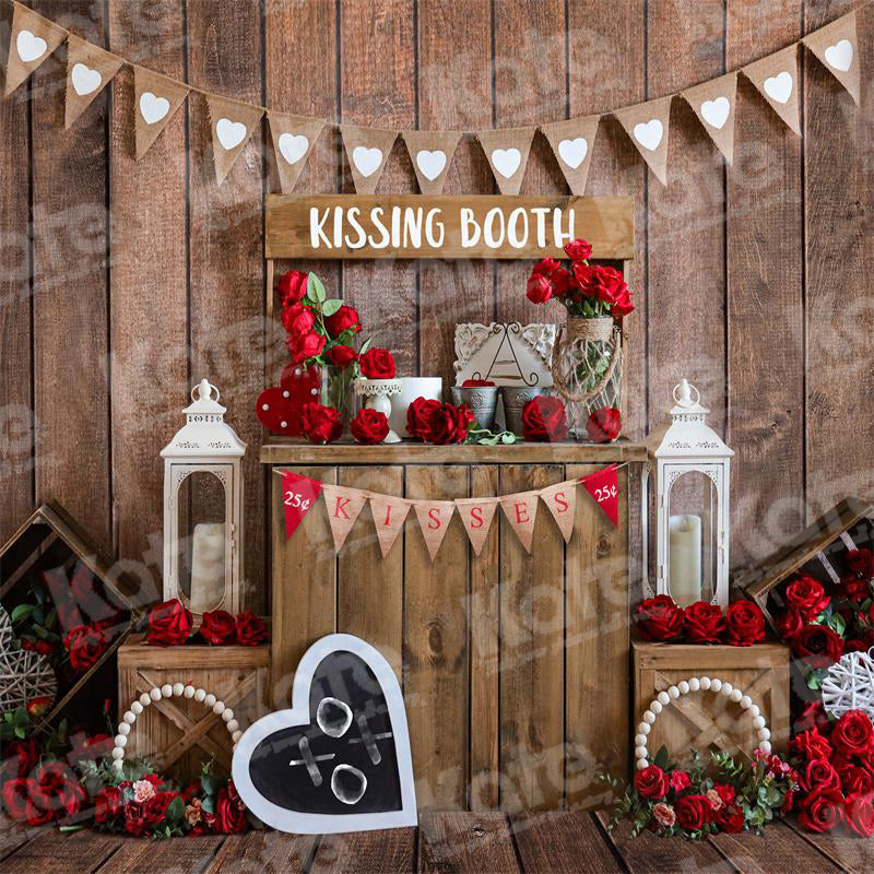 Kate Valentine's Day Rose Vintage Wood Kissing Backdrop for Photography - Kate Backdrop AU