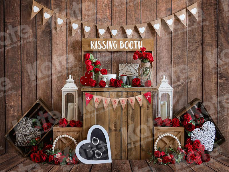 Kate Valentine's Day Rose Vintage Wood Kissing Backdrop for Photography - Kate Backdrop AU